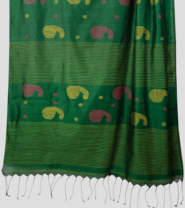 Load image into Gallery viewer, Green Bengal Silk Cotton Jamdani Saree-Pallu