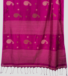 Magenta Bengal Silk Cotton Jamdani Saree-Pallu
