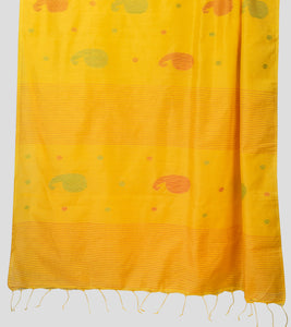 Yellow Bengal Silk Cotton Jamdani Saree-Pallu