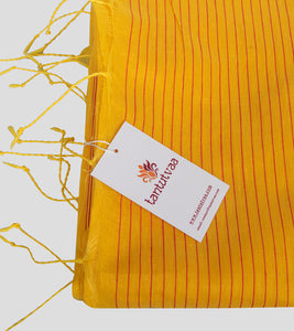 Yellow Bengal Silk Cotton Jamdani Saree-Tassel