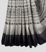 Load image into Gallery viewer, White N Black Dhonekhali Cotton Saree-Tassel