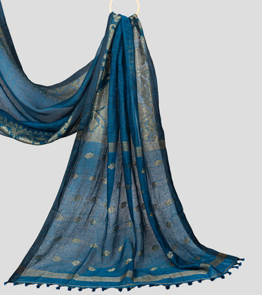Load image into Gallery viewer, Yale Blue Linen Jamdani Saree-Pallu